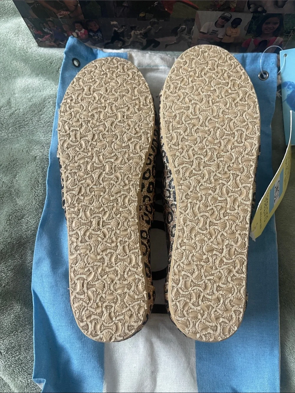 TOMS Kids Leopard Print Slip-On Moccasins - Tan and Black Glitter